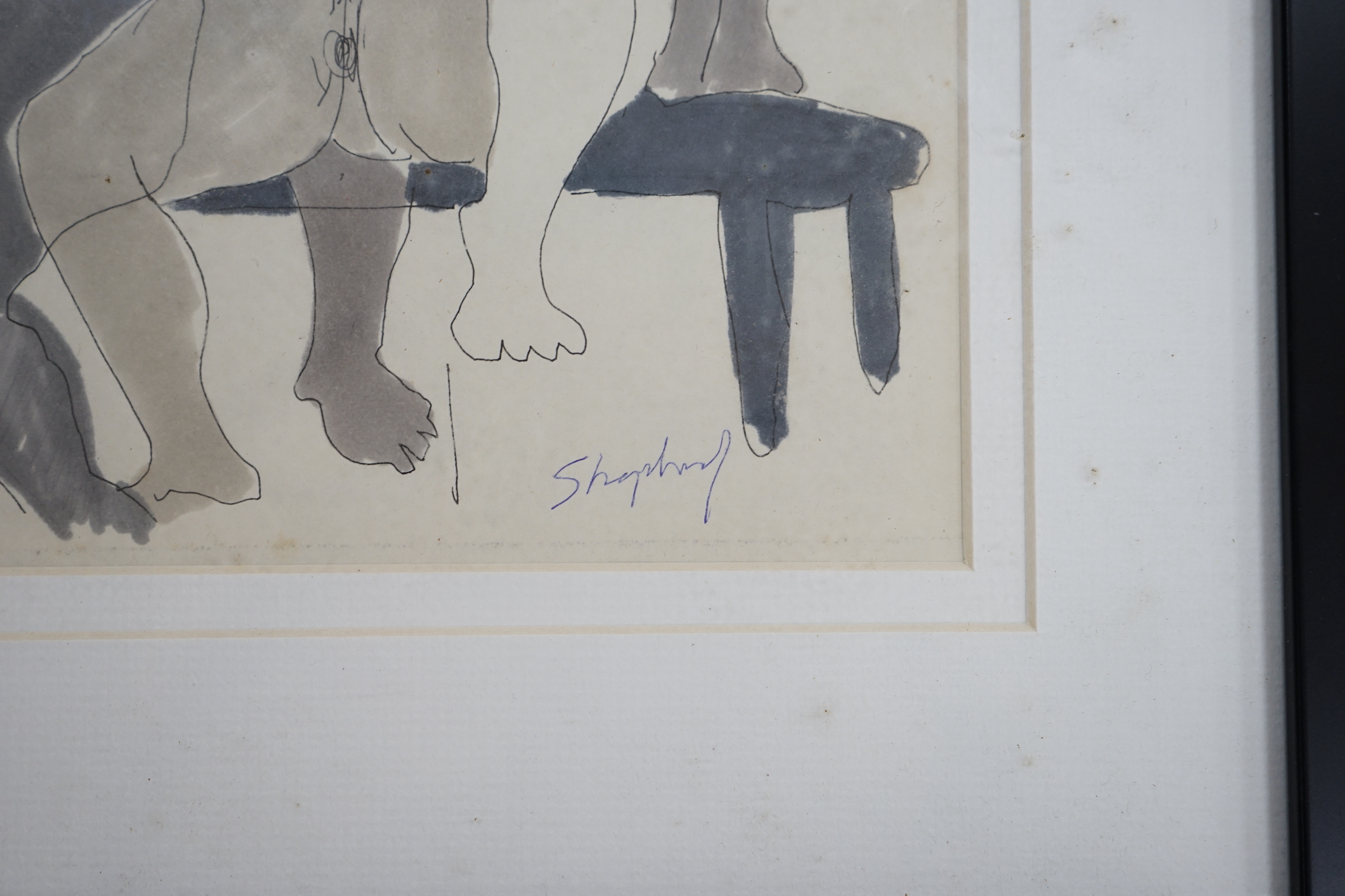 Sydney Horne Shepherd (1909–1993), ink and watercolour, Embracing nudes, signed, 27 x 20cm